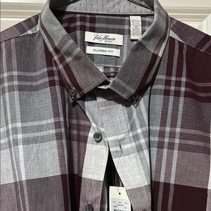 Van Heusen Men's Classic Fit Plaid Shirt - Burgundy and Gray